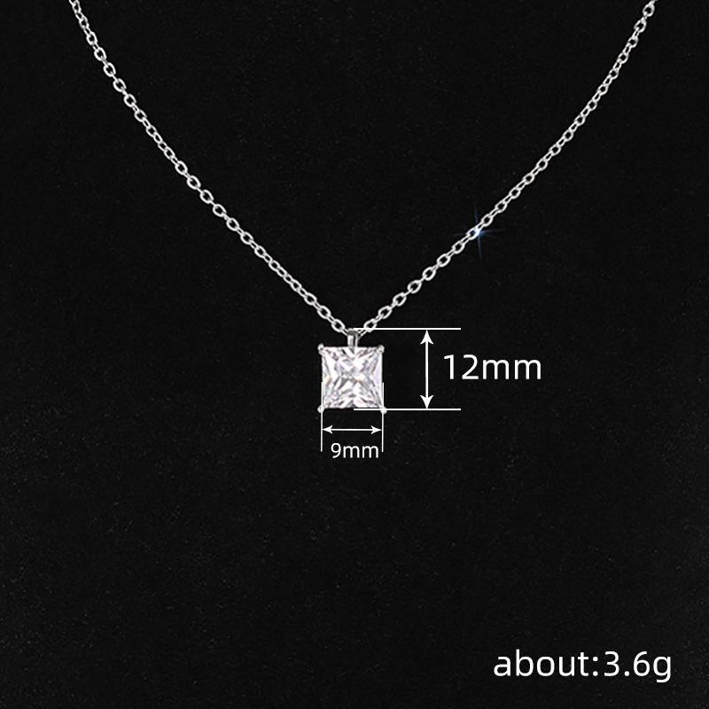 Ladies' Simple Square Pendant Necklace, Square Synthetic Zircon Inlay, Elegant Jewelry for Daily Wear Collarbone Chain, Birthday Gift