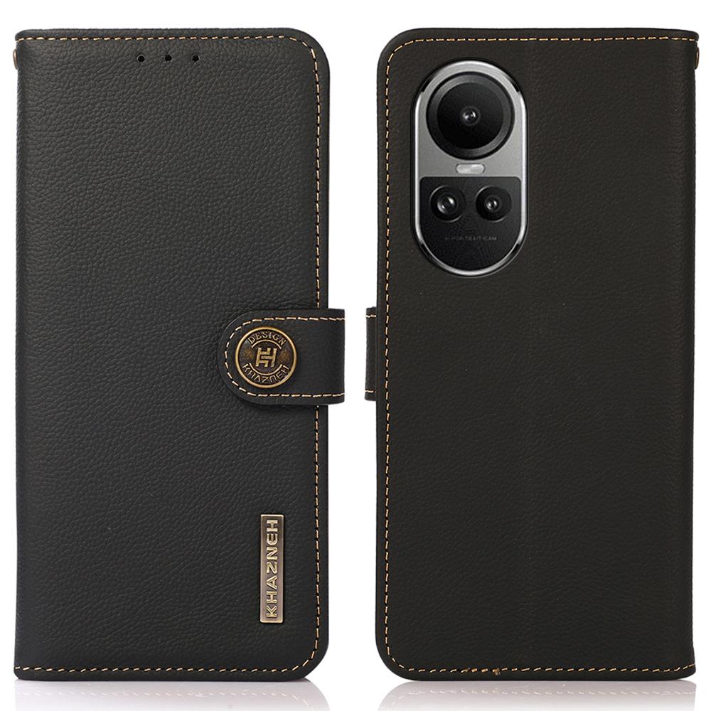 

KHAZNEH Для Oppo Reno10 Pro 5G (Глобальный)/Reno10 5G (Глобальный) Кошелек-чехол с RFID-защитой, пыленепроницаемый, из натуральной коровьей кожи, подставка, чехол для телефона Black