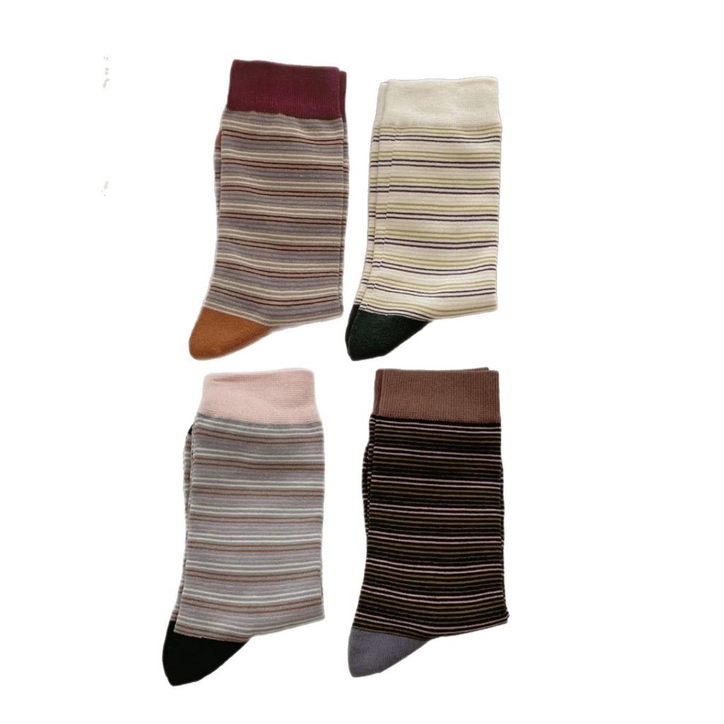 Striped Socks, Mid-Tube Socks, Classic Retro Contrasting Colors, Versatile Literary Niche Design, Piled Up Socks