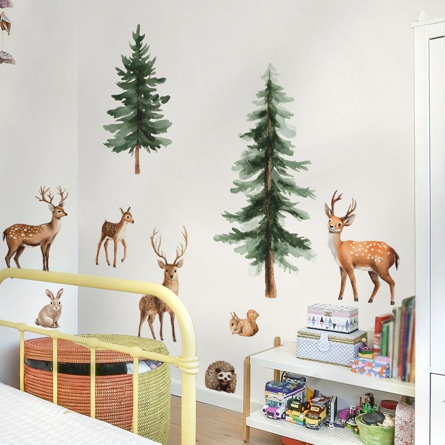 Extra Large Forest Animals Deer Rabbit Hedgehog Wall Sticker Kids Room Bedroom Self-Adhesive Decor Warm Wall Decoration