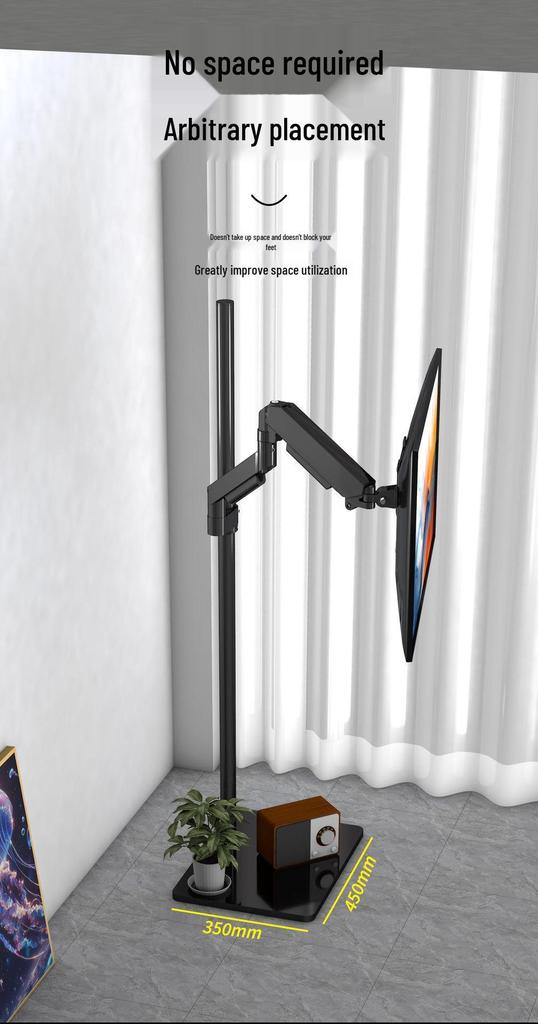 Floor-Standing Monitor Stand with Adjustable Height and Rotating Shelf