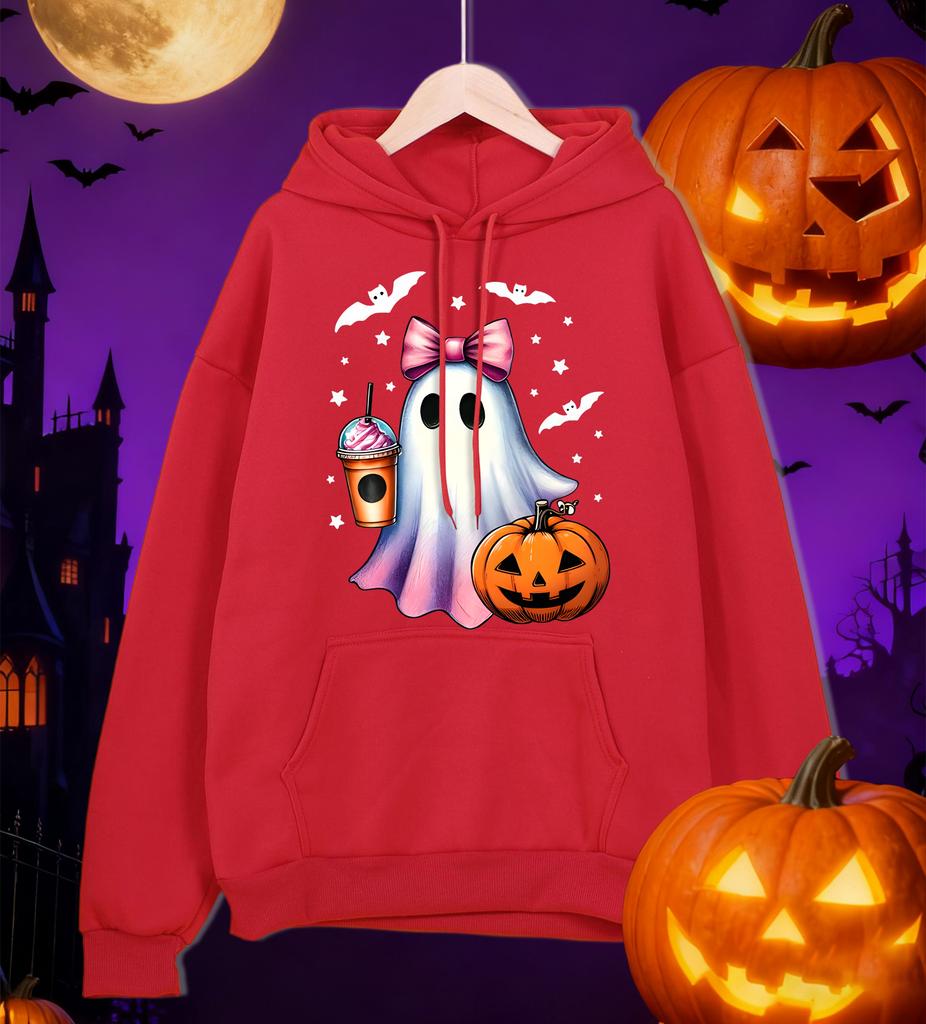 Ghosts Who Enjoy Drinking Beverages Print Men Hoody Autumn Fleece Hoodies Hip Hop Loose Streetwear All-Match Comfortable Clothes