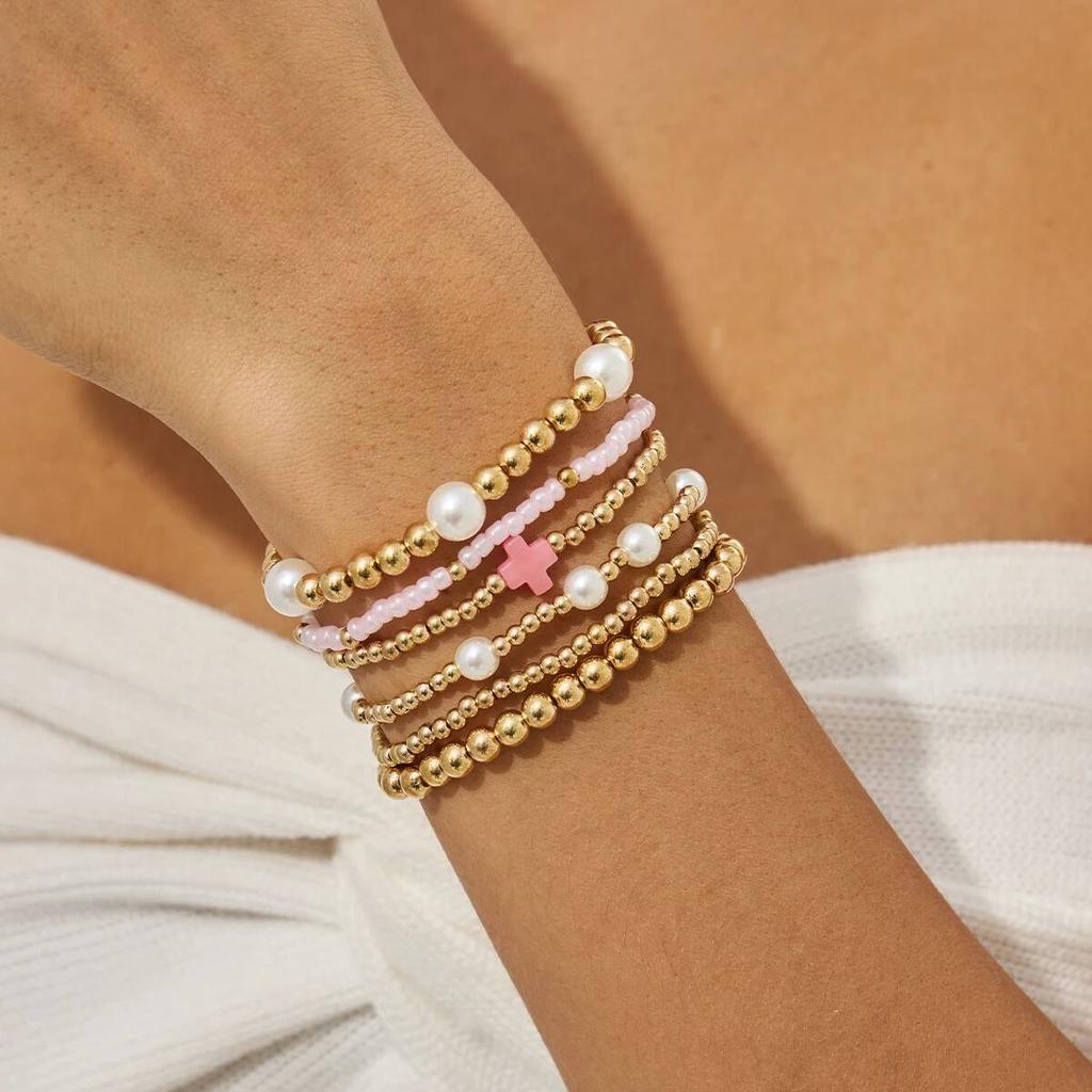 Ingemark 7 Styles Goth Acrylic Imitation Pearl Elastic Chain Bracelets for Women Boho Stacked Strand Beads Bangle Couple Jewelry