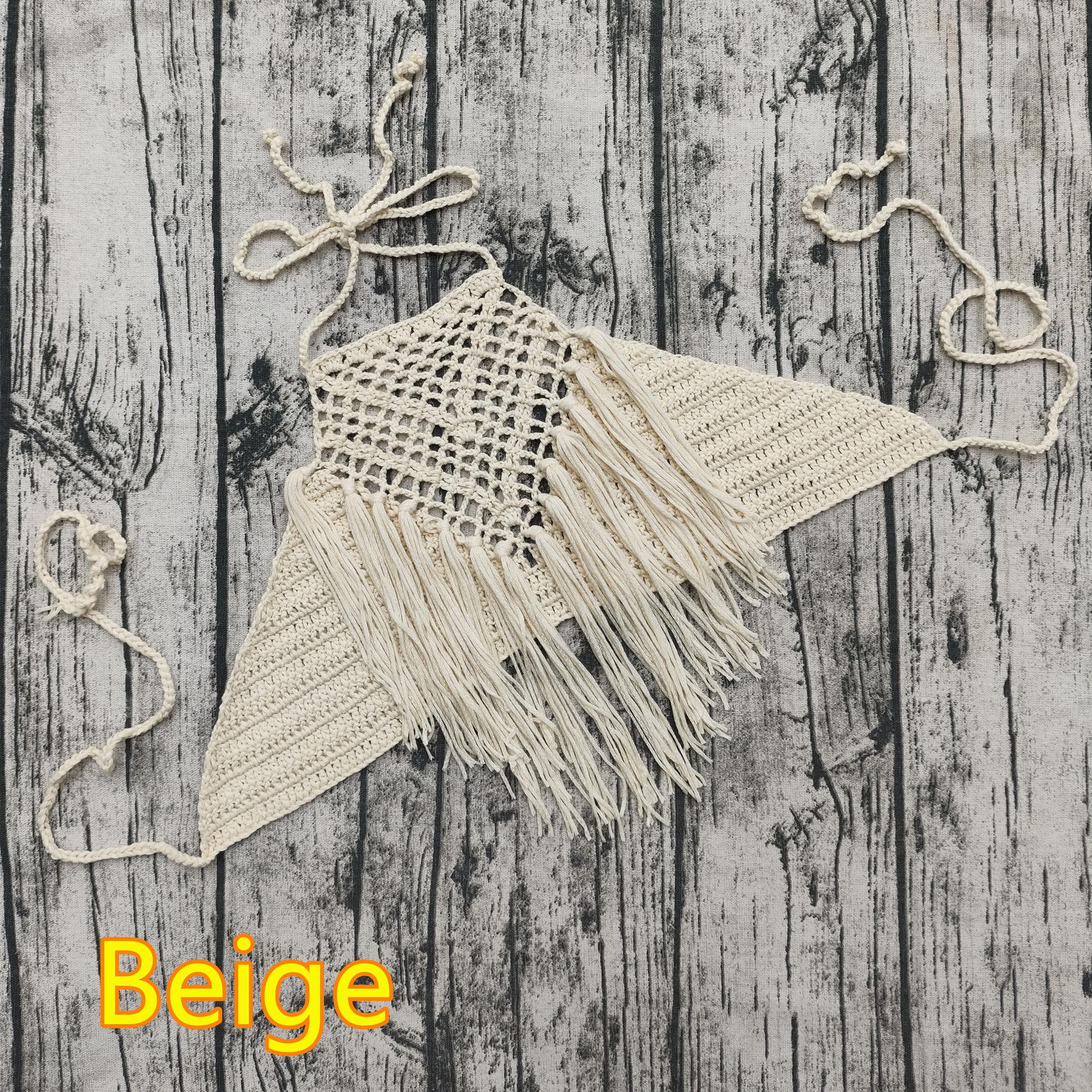 

Вязаный крючком кроп-топ бикини ручной работы, женский купальник, дизайн на заказ Large бежевый