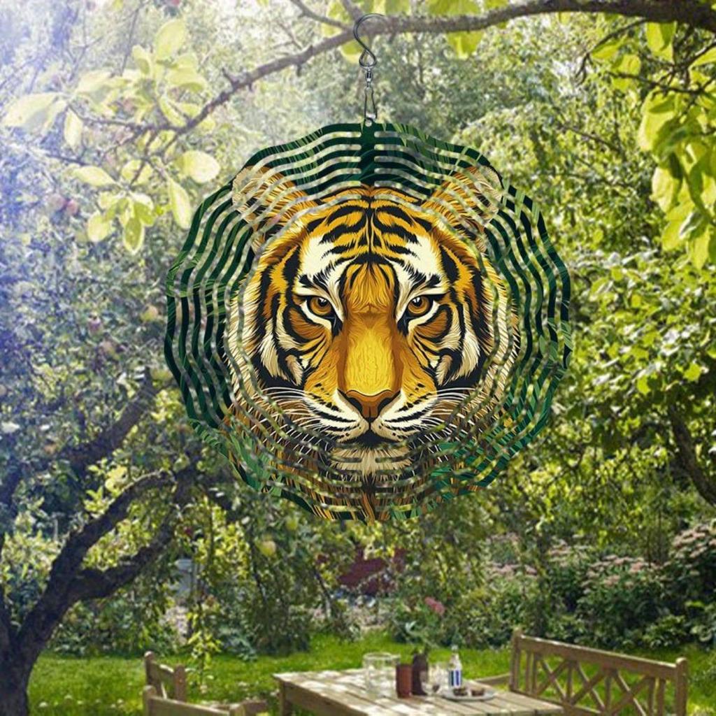 Forest Tiger Pattern Metal Wind Spinner Outdoor Garden Decor 360 Rotating Hook Easy Install No Power Needed Wind Chime for Yard