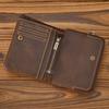 New Retro Leather Short Wallet with Zipper Change Bag Snap Button Wallet Crazy Horse Leather 20% Off Multi-card Wallet
