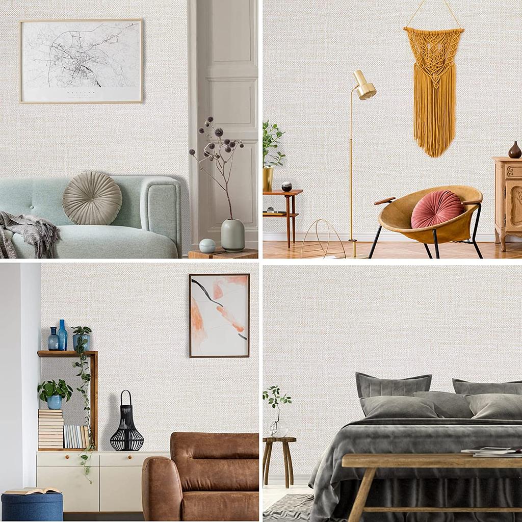 Grasleinen Selbstklebende Tapete Leinen Selbstklebende Tapete Wasserdicht Abnehmbare Kontaktfolie für Schränke Arbeitsplatten