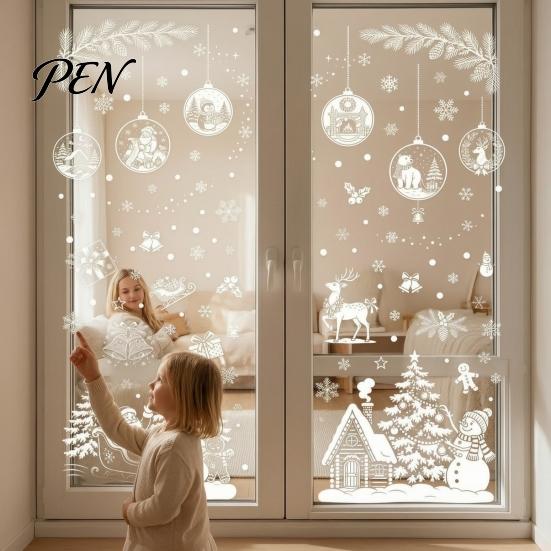 Holiday Static Window Stickers 9 Sheets Christmas Stickers, Reusable Snowflake Santa Claus Reindeer Large Collage Decor Decals for Glass Decoration,