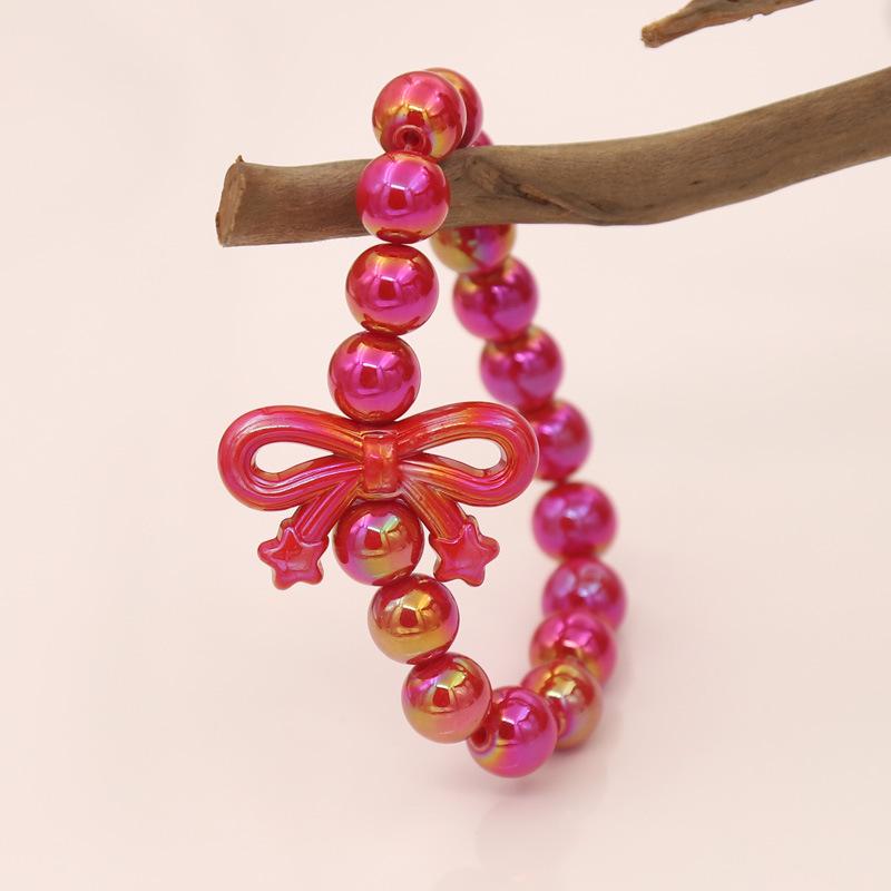 Colorful Acrylic Beaded Bracelet with Bowknot Charm for Girls