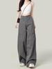 Women's Gray Wide-Leg Cargo Pants, Retro High-Waisted Slimming Jeans for Spring/Autumn 2025