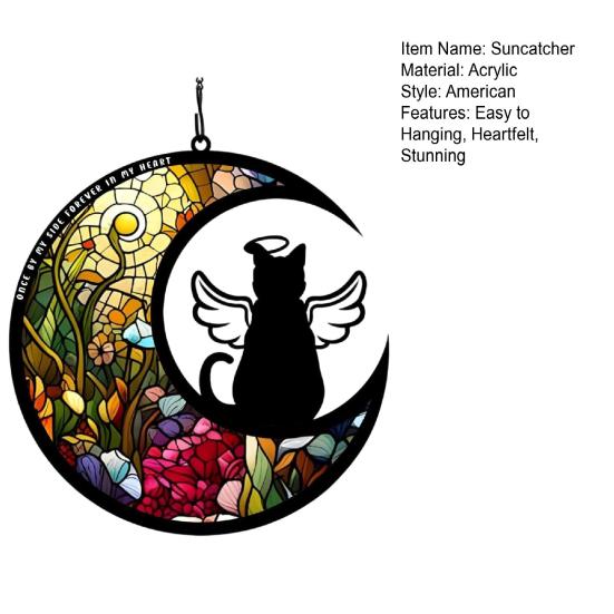 Pet Memorial Suncatcher Angel Cat Dog Sun Catcher Panel Stained Glass Window Hanging Ornaments Pet Loss Sympathy Gift for Pet Lovers