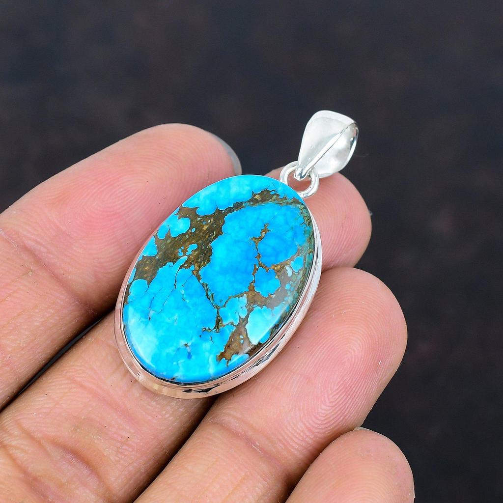 Tibetan Turquoise Pendant Gemstone Pendant 925 Sterling Silver Pendant Unique Style Jewelry Handmade Pendant Silver Jewelry Gifts for Mother