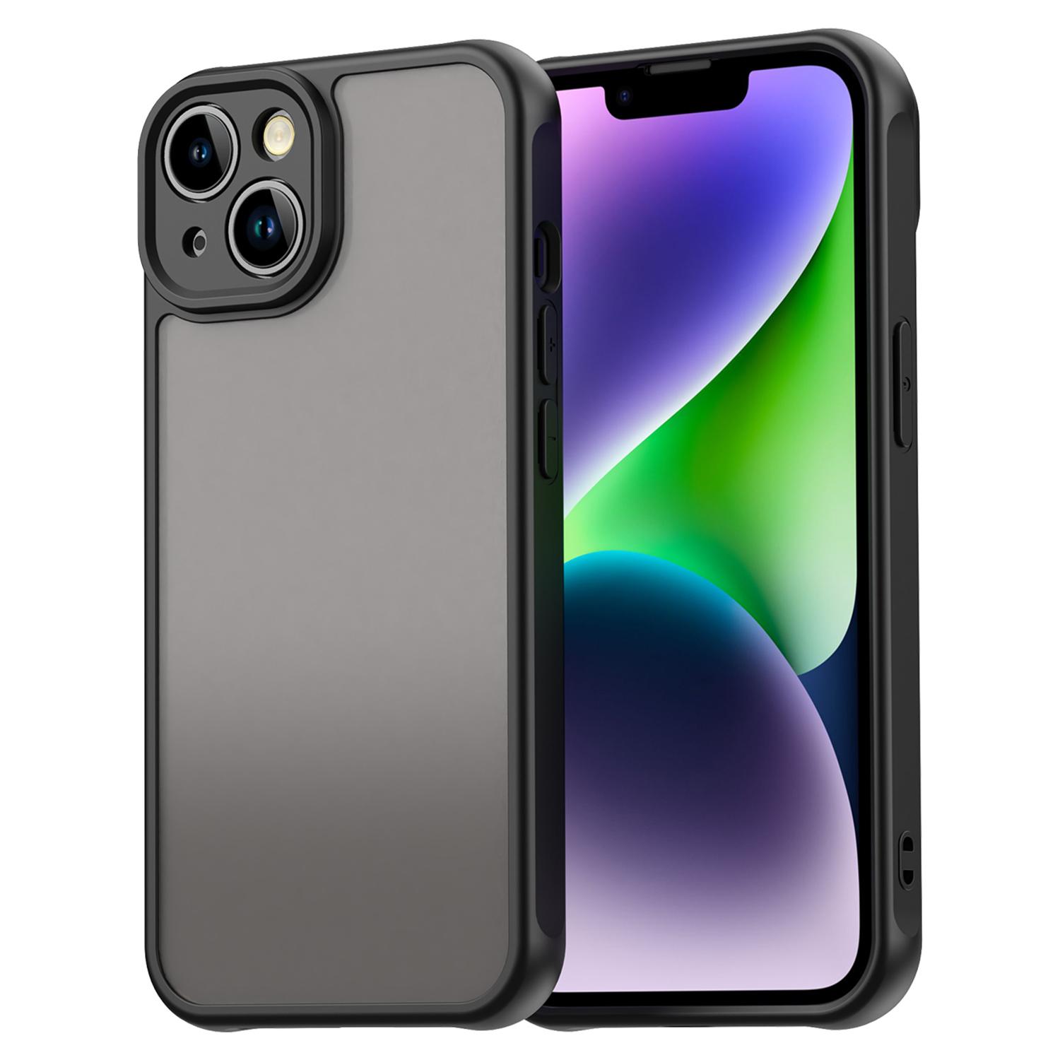 

For iPhone 14 Case Drop Proof Airbags Frosted Translucent PC+TPU Phone Back Cover Black