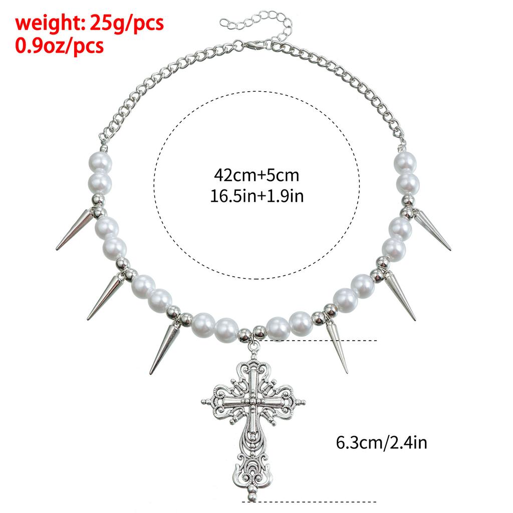 Jewelry Style Exaggerated Personality Awl Cross Collarbone Chain Pearl Short Double Necklace Women