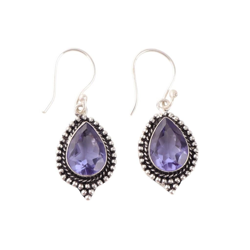 Iolite Gemstone Earrings 925 Sterling Silver Handcrafted Jewelry Gift For Mother EE-164-6