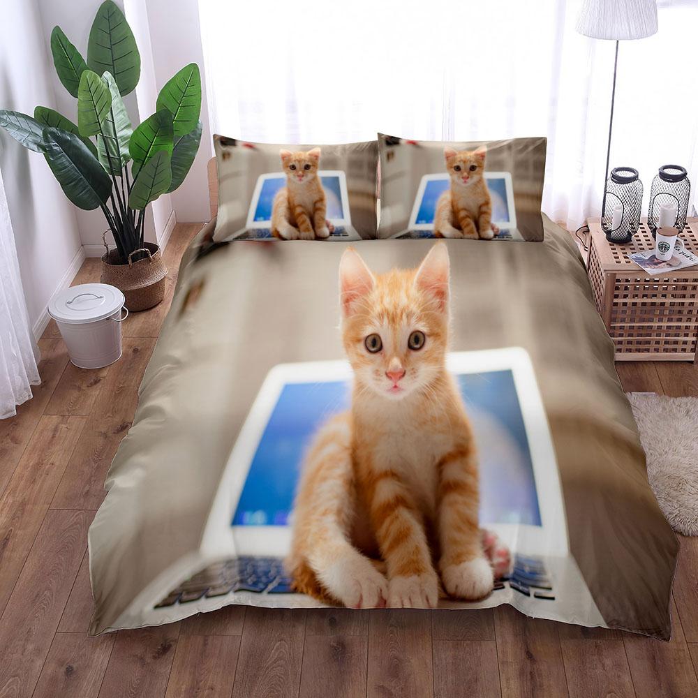 Barevná neonová sada povlečení s kočkou, velikost pro královnu a manželskou postel, celou jednu postel a jednolůžkový pokoj