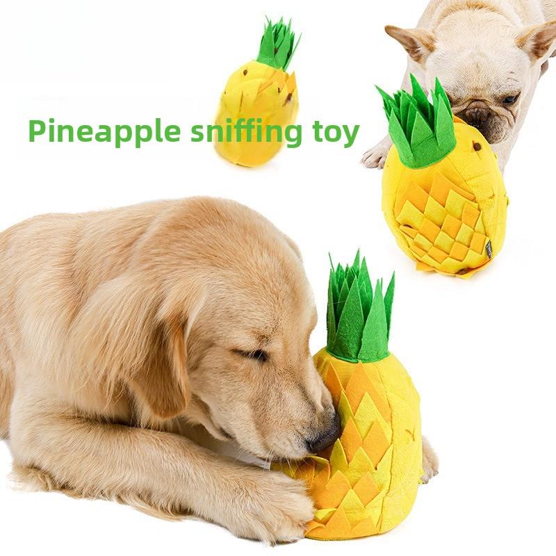 Pineapple Snuffle Pet Toy Hide Food Puzzle Plush Dog Toy Squeaky Teeth Grinding Relieve Boredom Interactive Training Toy for Dogs Pet Daily Play