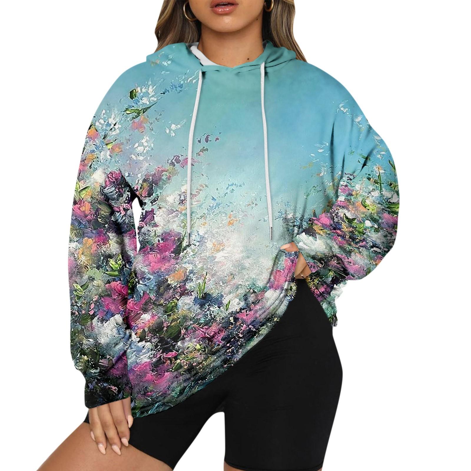 

Женский пуловер больших размеров с капюшоном и цветочным принтом, толстовка с капюшоном и длинным рукавом XXXXXL