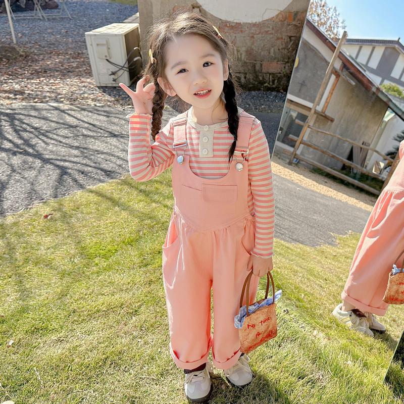 Boys Girls Pants Denim Strap Pants Jumpsuit Autumn Personalized Pocket Strap Pants Children's Jumpsuits Kids Clothing