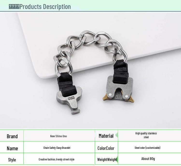 Men's Titanium Steel Hip-Hop Chain Bracelet, European & American Style, Safety Buckle.