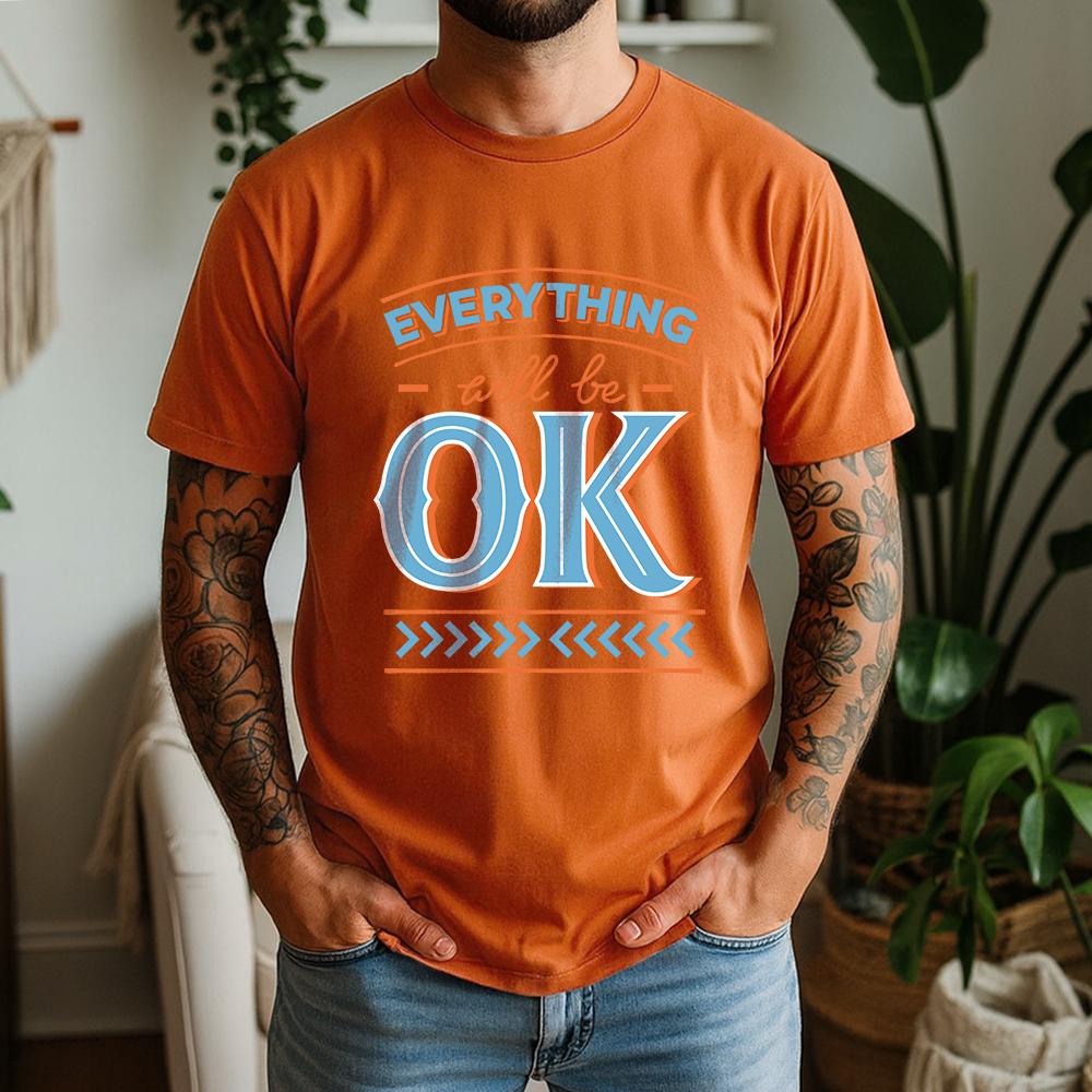 New Summer Unisexs 100 Cotton TShirt Everything Will Be Ok Minimalist Typography Casual Breathable Short Sleeve