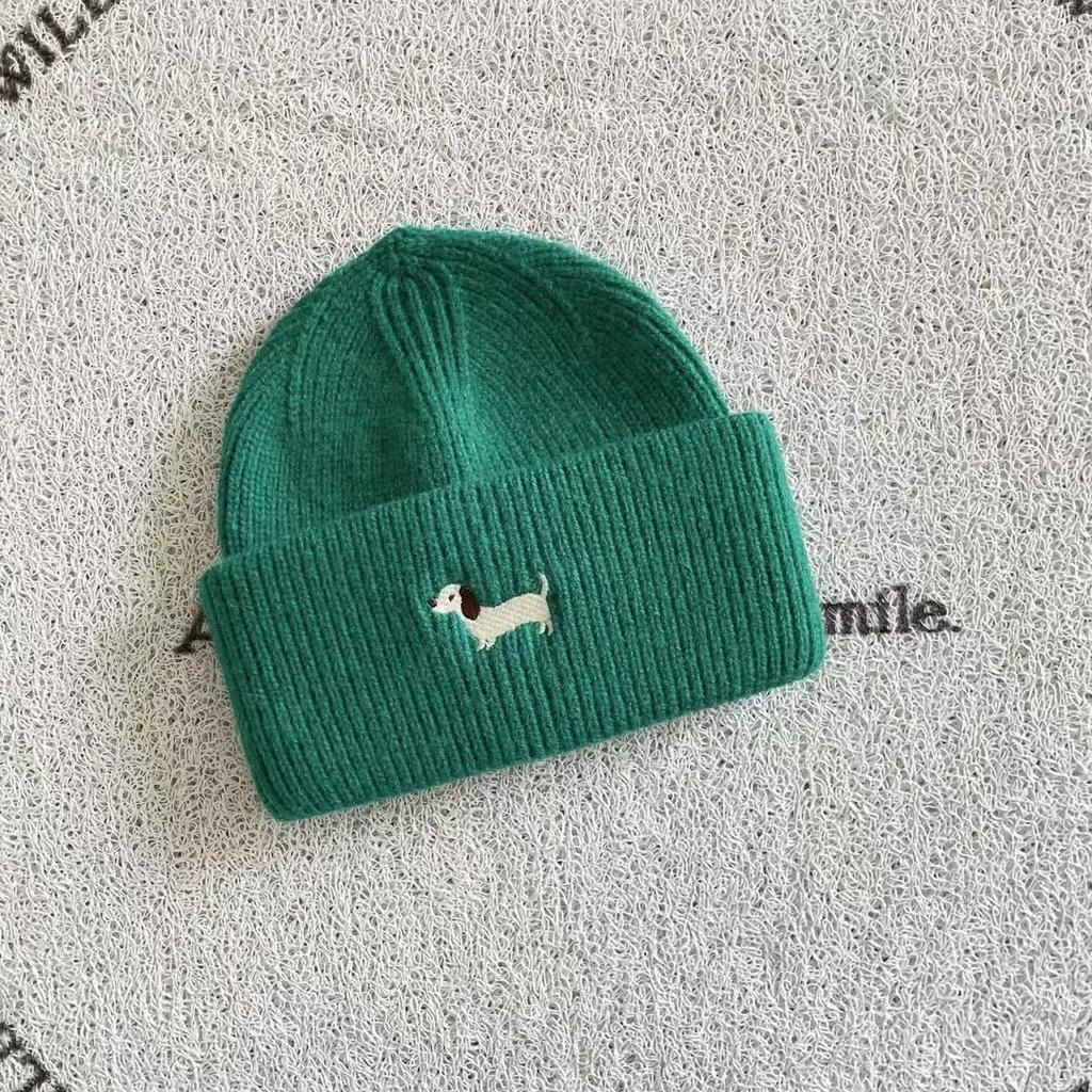 Children's Woolen Hats Korean Embroidered Dogs Cute Fashionable Casual and Warm Pullover Sweaters Knitted Hats for Boys and Girls
