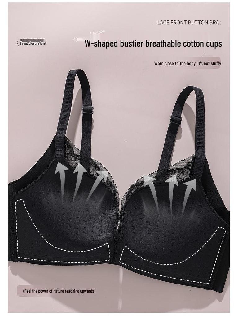 Front Buckle Lace Push-Up Bra - Wirefree & Anti-Sagging for Small Chests