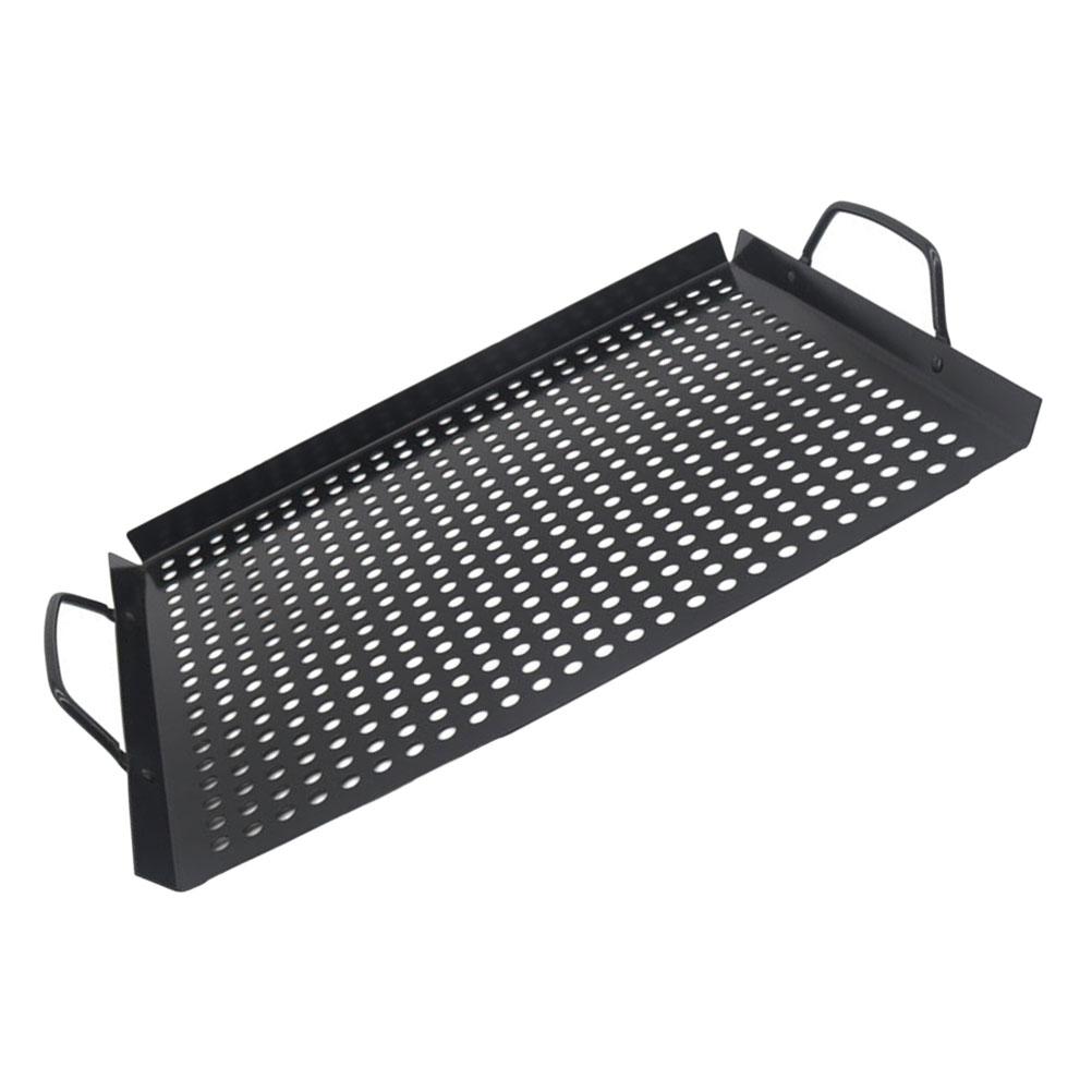 

Nonstick Rectangular Drainage Grill Pan Lightweight Portable Outdoor BBQ Camping Grilling Plate Baking Pan Steak Pizza