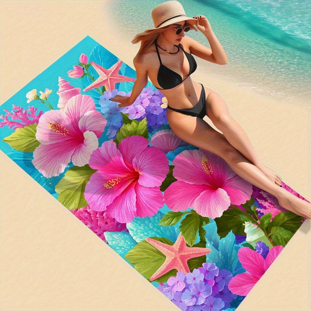 

Bright Pink Floral Print Microfiber Beach Towel, Large Thick Soft Quick-Drying for Beach Pool Camping Yoga W30*H60(CM)