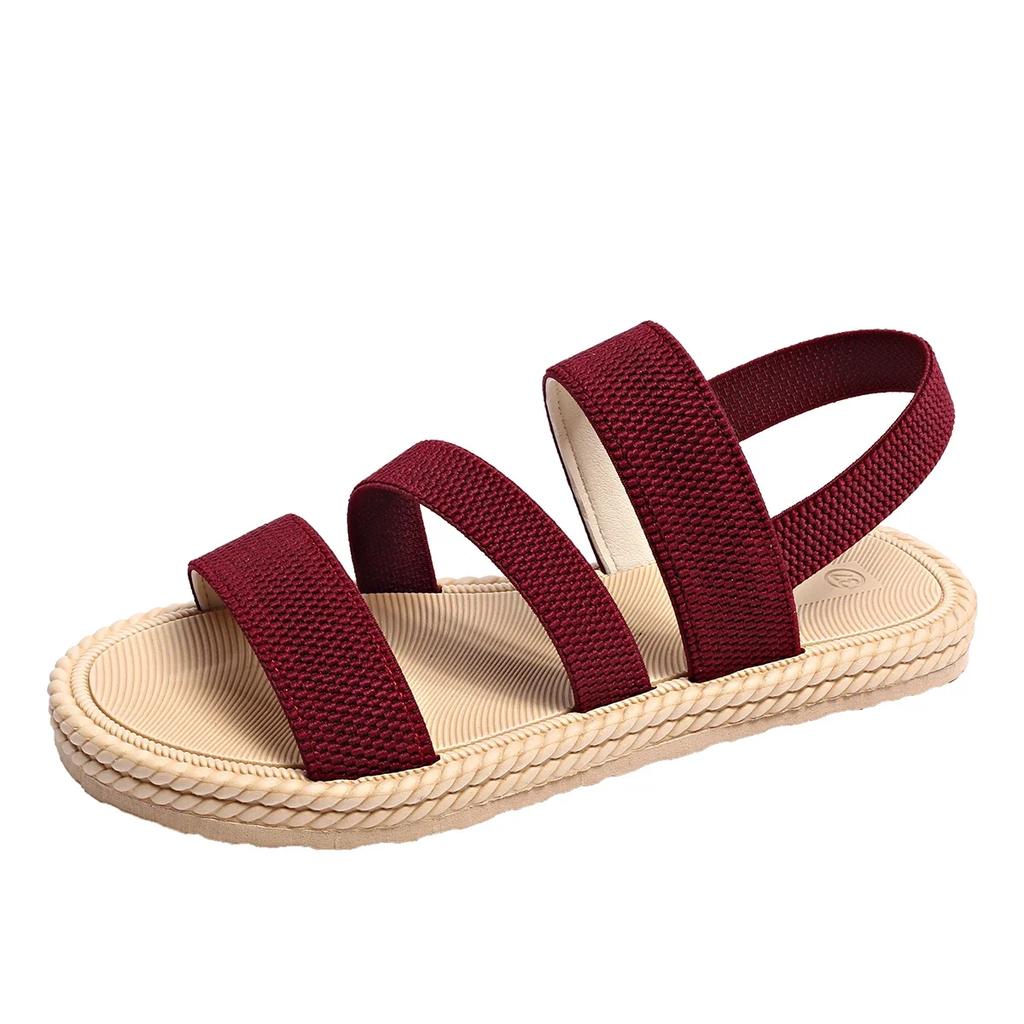Women Sandals Summer New Fashion Trend Anti-slip Sandals Women Wear-resistant Multi-color Matching Elastic Flat Shoes for Woman