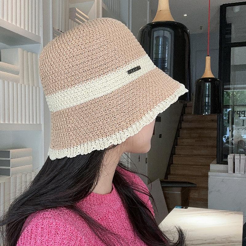 Women's Straw Hat Woven Sunshade Beach Hat Summer Hollow Breathable Bucket Hat Beach Sunshade Hat