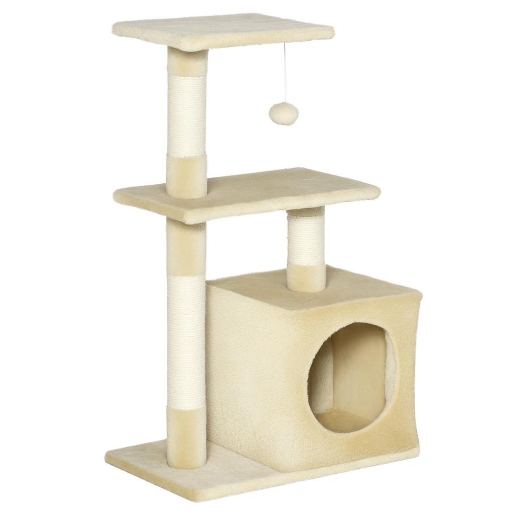Cat Tree with Sisal Cat Tree Climbing Tree Cat Furniture Scratching Board with Soft Plush Cat Toy Sturdy E1-Class Chipboard Beige 50 x 30 x 81.5 cm