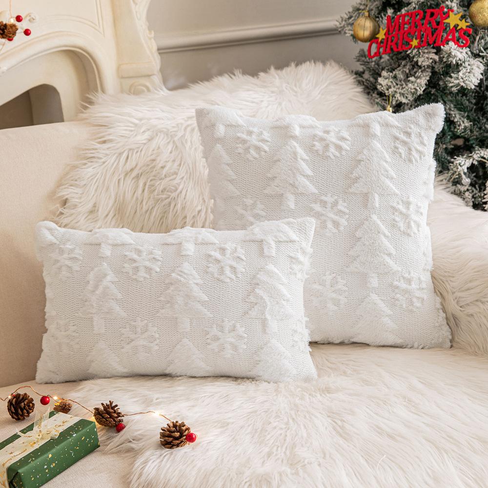 Weihnachts-Kissenbezug Plüsch Schneeflocke Weihnachtsbaum Gestickt Haar Wohnzimmer Sofa Kissen Festliche Party Dekoration Kissenbezug