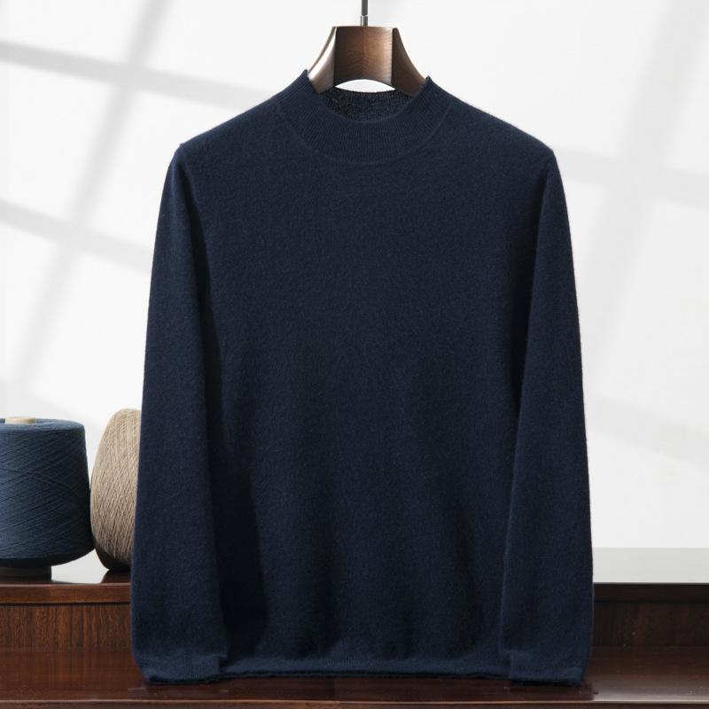 New cashmere sweater men's semi-turtleneck pullover thickened sweater loose and versatile solid color cashmere knitting