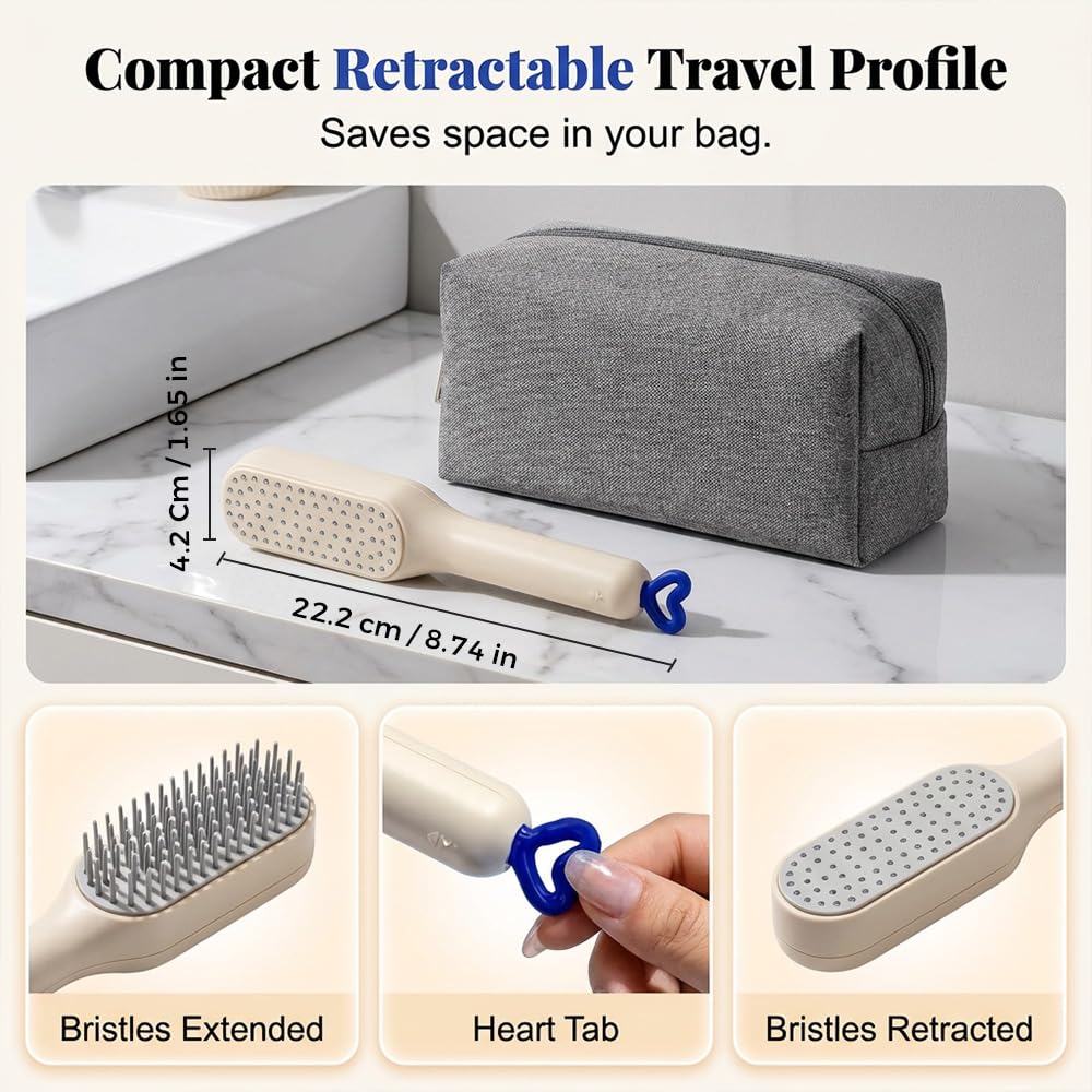 Self-cleaning anti-static massage comb, retractable pull-out comb, cushion massage detangling comb