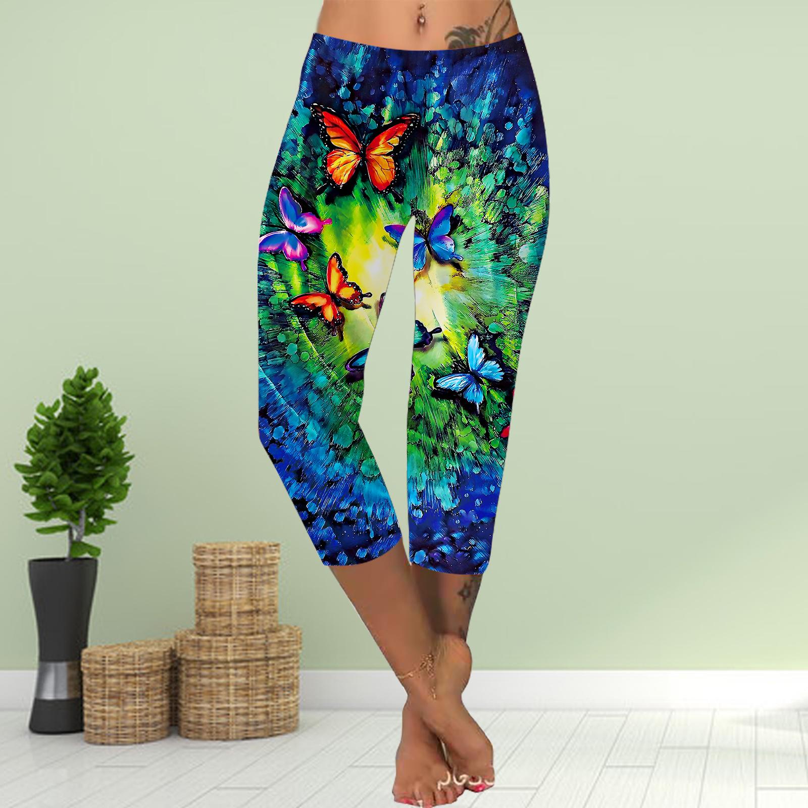 

Брюки летние короткие леггинсы укороченные узкие брюки леггинсы больших размеров женские облегающие брюки с принтом 3D подсолнухов и бабочек 8XL зелёный