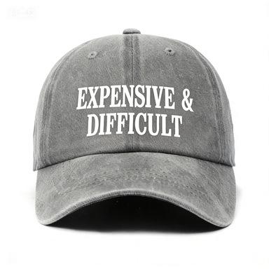 

1pc EXPENSIVE & DIFFICULT Printed Retro Washed Baseball Cap, Classic Casual Vintage Adjustable Multipurpose Dad Hat Adjustable світло-сірий колір