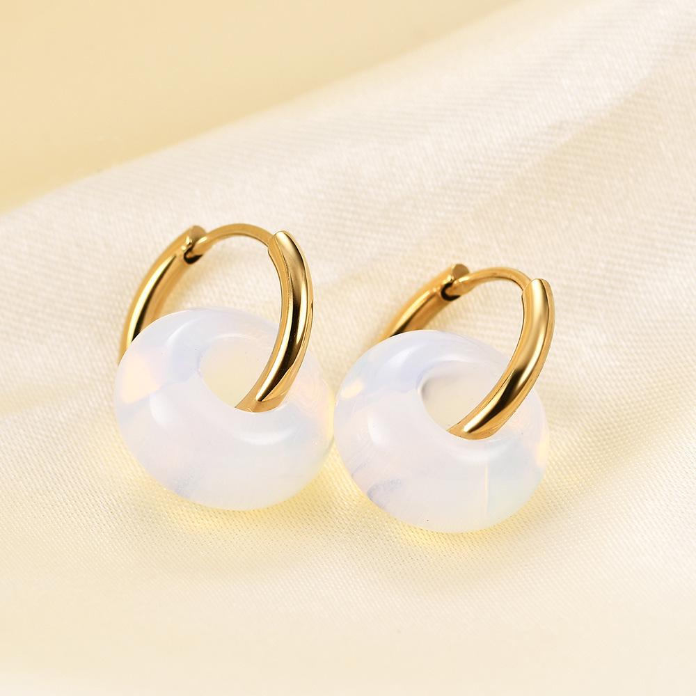 18MM Stainless Steel Earrings with Black Agate and Tiger Eye - Simple and Versatile Design for Women