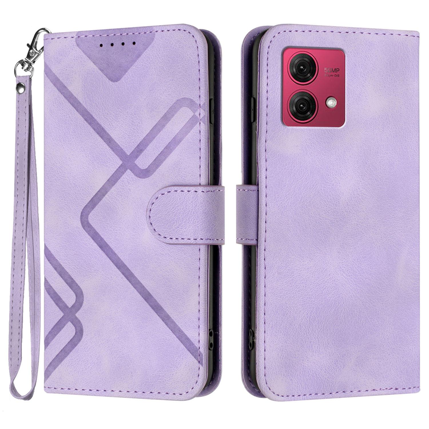 

For Motorola Moto G84 5G Wallet Case Line Imprinted PU Leather Phone Cover with Strap E