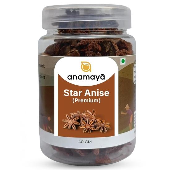 Anamaya Star Anise Whole | Chakri Phool | Highly Aromatic  | Sourced from Kerala | Food grade Jar (Pack of 1) | 40 Gms