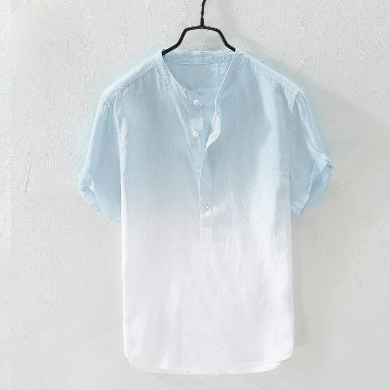 Pánská móda Ležérní Tenké prodyšné tričko s kulatým límečkem Letní barvené bavlněné trička s přechodem