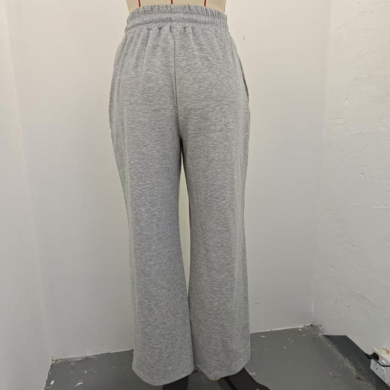 Podzimní a zimní stahovací šňůrka Pevné dámské široké kalhoty velké velikosti vysoký pas ležérní kalhoty žena kapsy móda jednoduché volné kalhoty dámské 24961