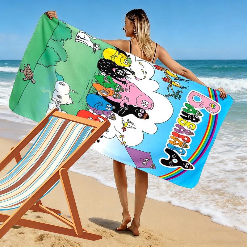 Barbapapa Family Print Beach Towel, Large Soft Quick Dry Towel for Beach Camping Swimming
