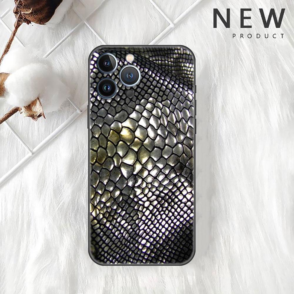 Etui Case Dla Apple iPhone 14 11 13 7 12 Pro 7 XR XS Max 8 Plus 6 14Pro 13Mini Czarne Miękkie Etui na Telefon Wzór Skóry Węża Zwierzęcy