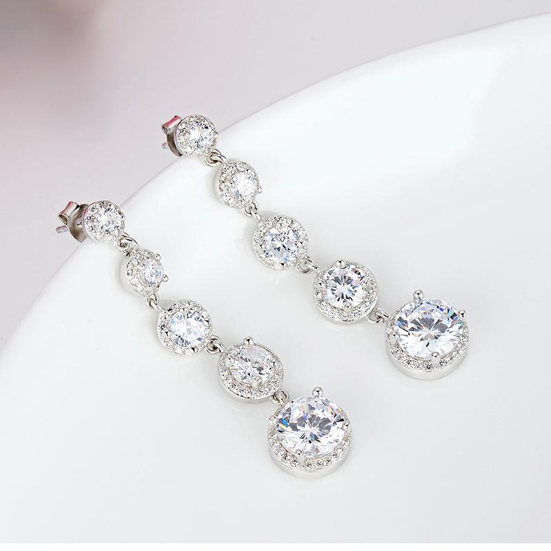Fashion Stackable Round Clear CZ Drop Earrings For Women 925 Sterling Plata Fine Jewelry Long Tassel Silver Dangle Earring Gift