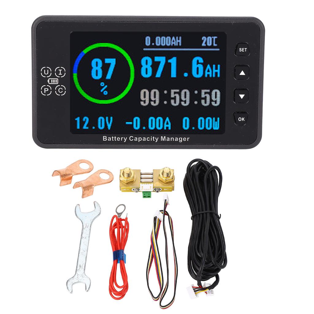 Battery Monitor 3.5 Inch Color Screen Multifunctional Waterproof 8V‑120V 0.10‑500A Digital Battery Capacity Tester