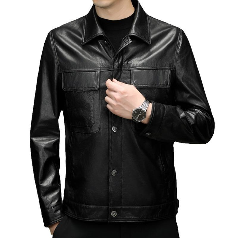 Cowhide Leather Jacket Men's Autumn and Winter New Fashion Casual Locomotive Leather Jacket Top Coat