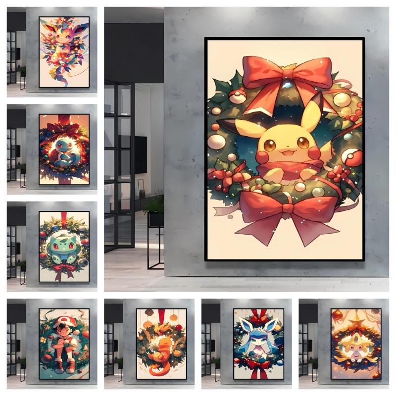 Canvas Wall Art Pokemon Pikachu Poster Prints Cute Cartoon Character Picture Classic Living Room Home Decoration Christmas Gift
