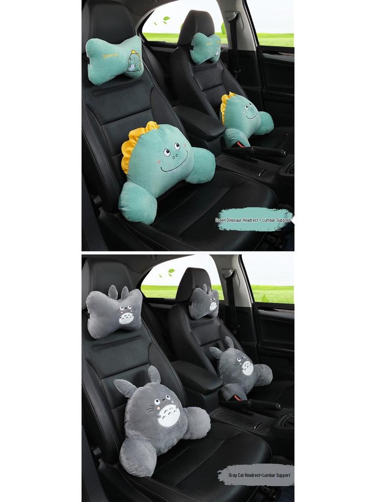 Cute Cartoon Car Headrest and Lumbar Support Pillow Set