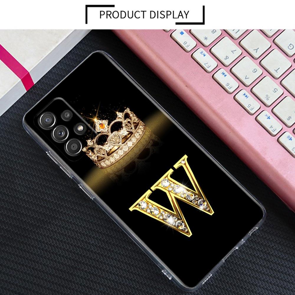 Diamond Crown Initials Letter N T Z P Case For Samsung Galaxy A55 A35 A06 A52 5G A53 A72 A53 A15 A51 A33 A32 A41 A23 Phone Cover